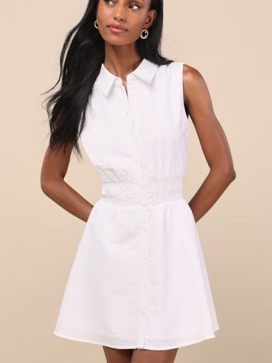 Lulus Dresses & Skirts - Lulus Jaliyah White Collared Button-front Mini Dress - Size M